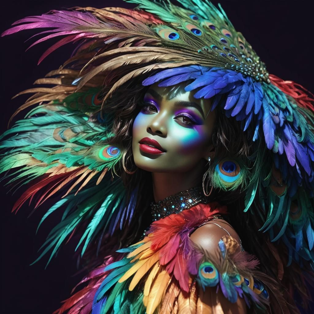 Peacock Haired Woman Portrait in 3D Digital Art