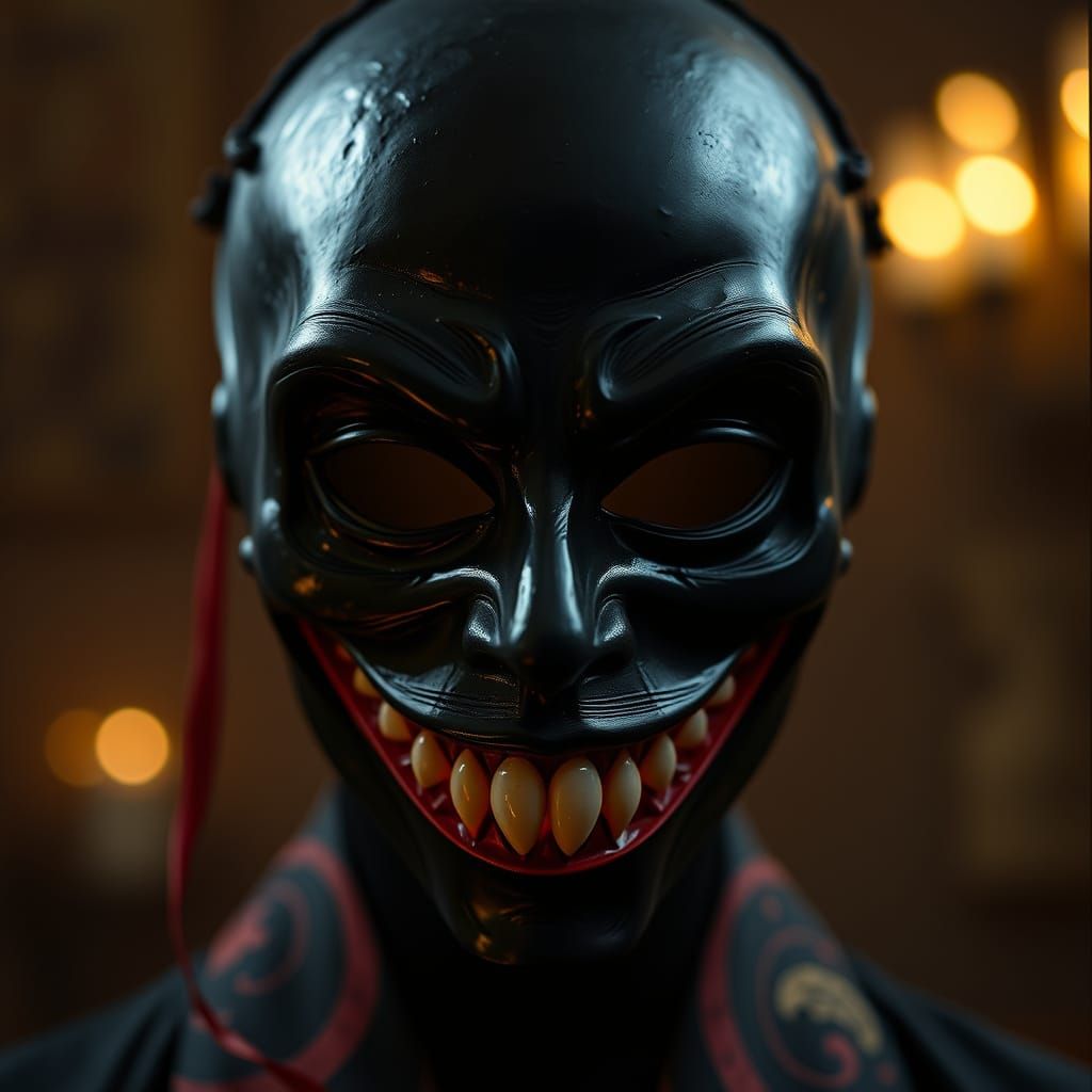 Ethereal Gothic Geisha Mask in Macabre Black Latex