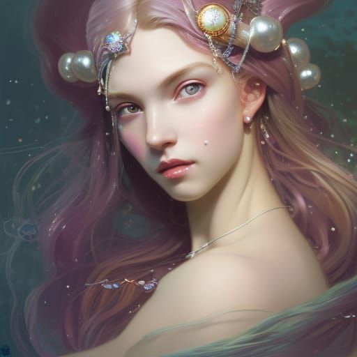 Pearl-Adorned Mermaid Goddess: Hyperdetailed Portrait