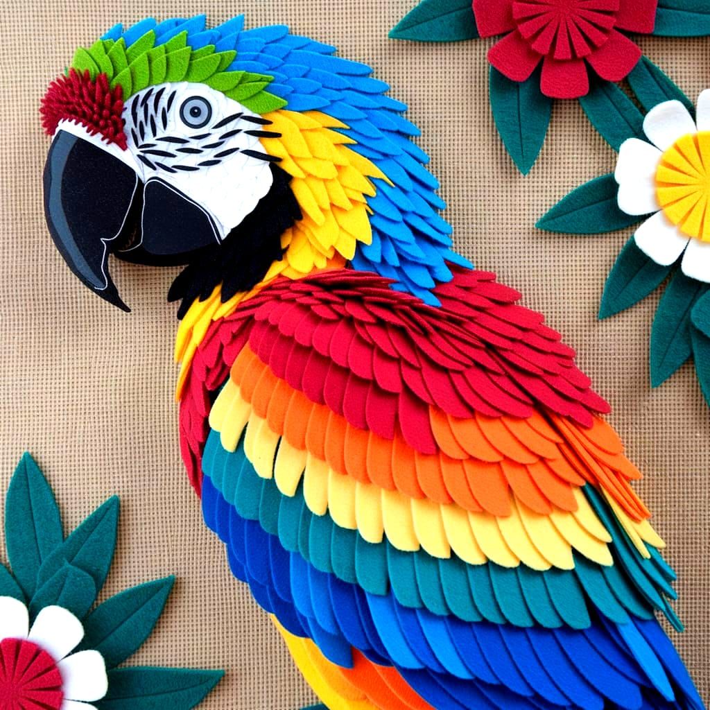 Brilliant Macaw Felt Folk Art Masterpiece