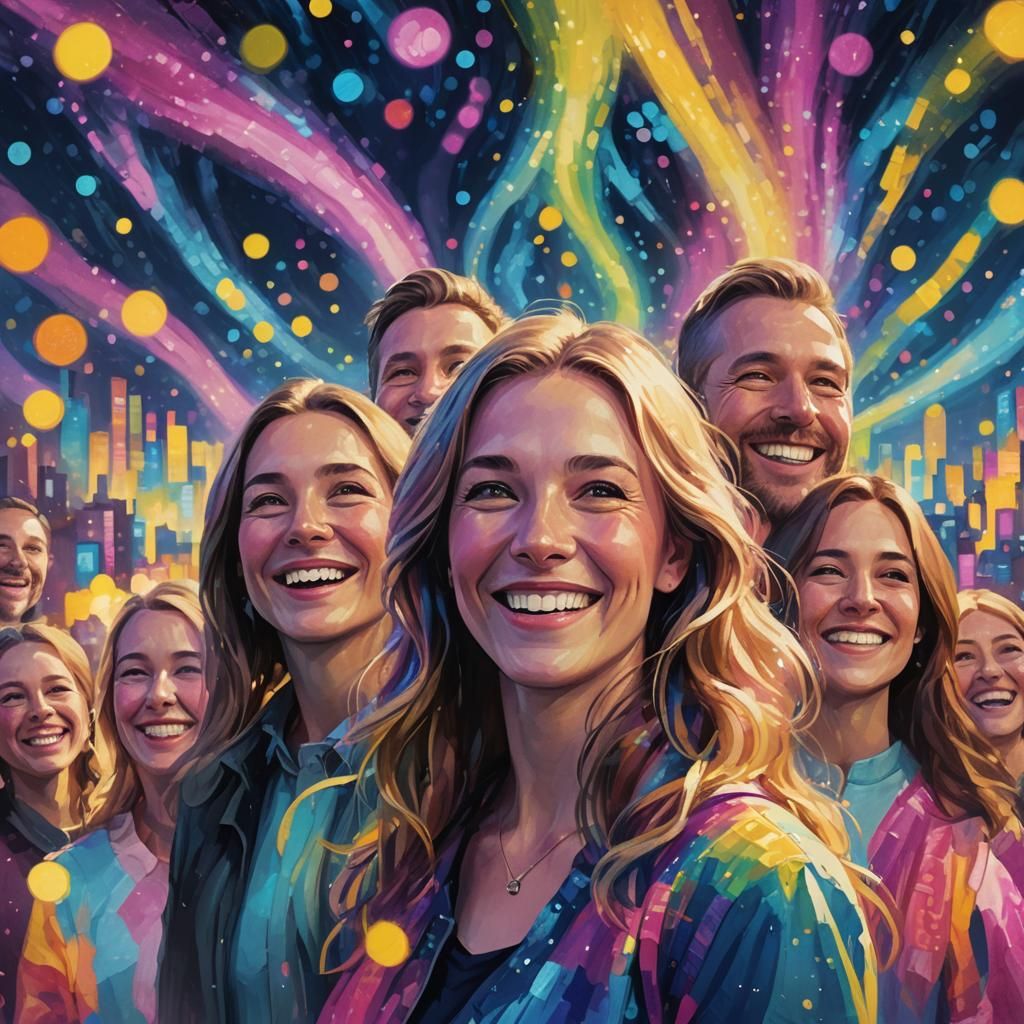 Happy People in Aurora Lights: Digital Art Portrait