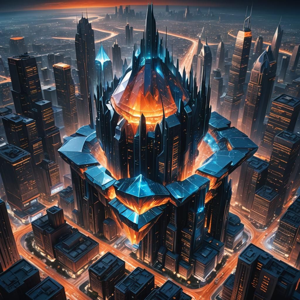 Futuristic Metropolis with Floating Alien Crystal in Sci-Fi ...