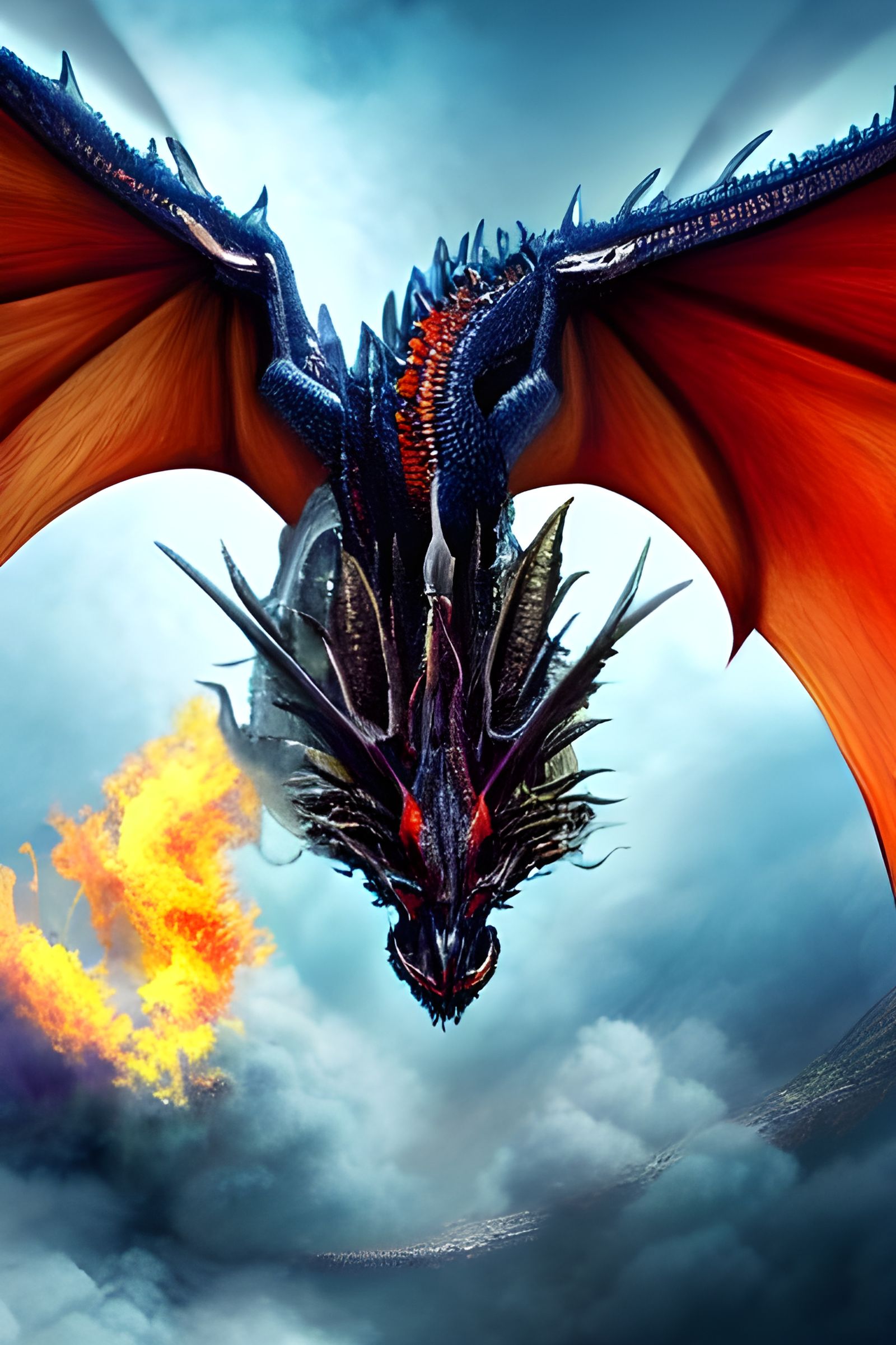 Spectacular Fire-Breathing Dragon in Flight