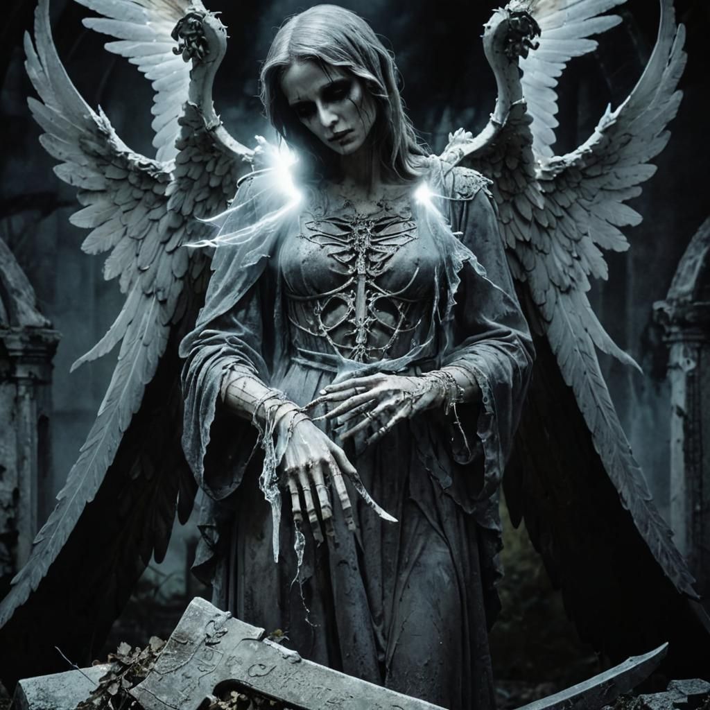 Angel of Death in Abandoned Graveyard: Dark Fantasy Art