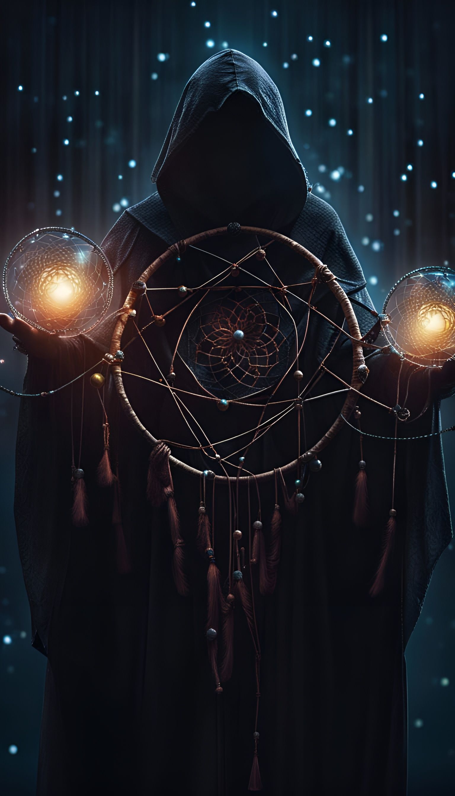 Ethereal Dreamcatcher Figure in a Magical Forest