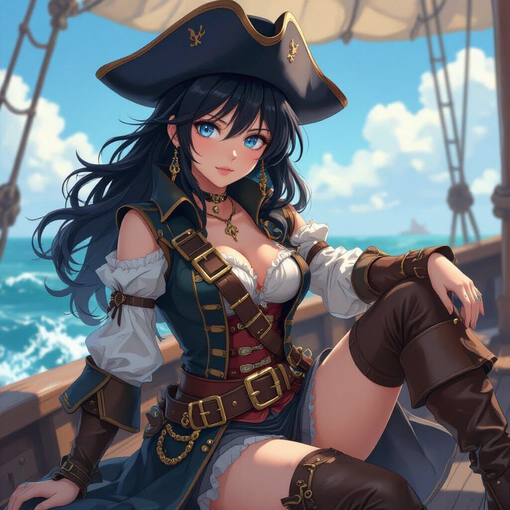 Anime-Style Portrait of a Confident Pirate Girl