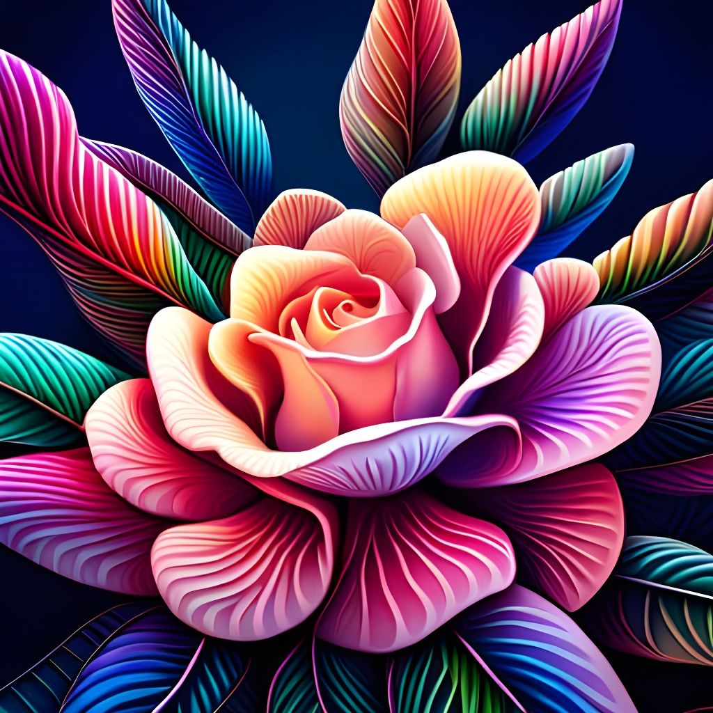 Iridescent Rose with Vibrant Patterns: Digital Illustration