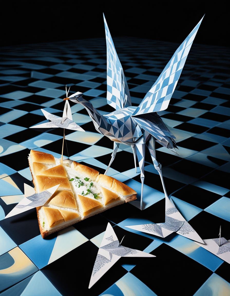 Surreal Sandwich Landscape with Whimsical Crane