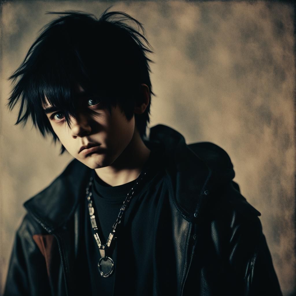 Moody Emo Boy Portrait in Film Noir Style