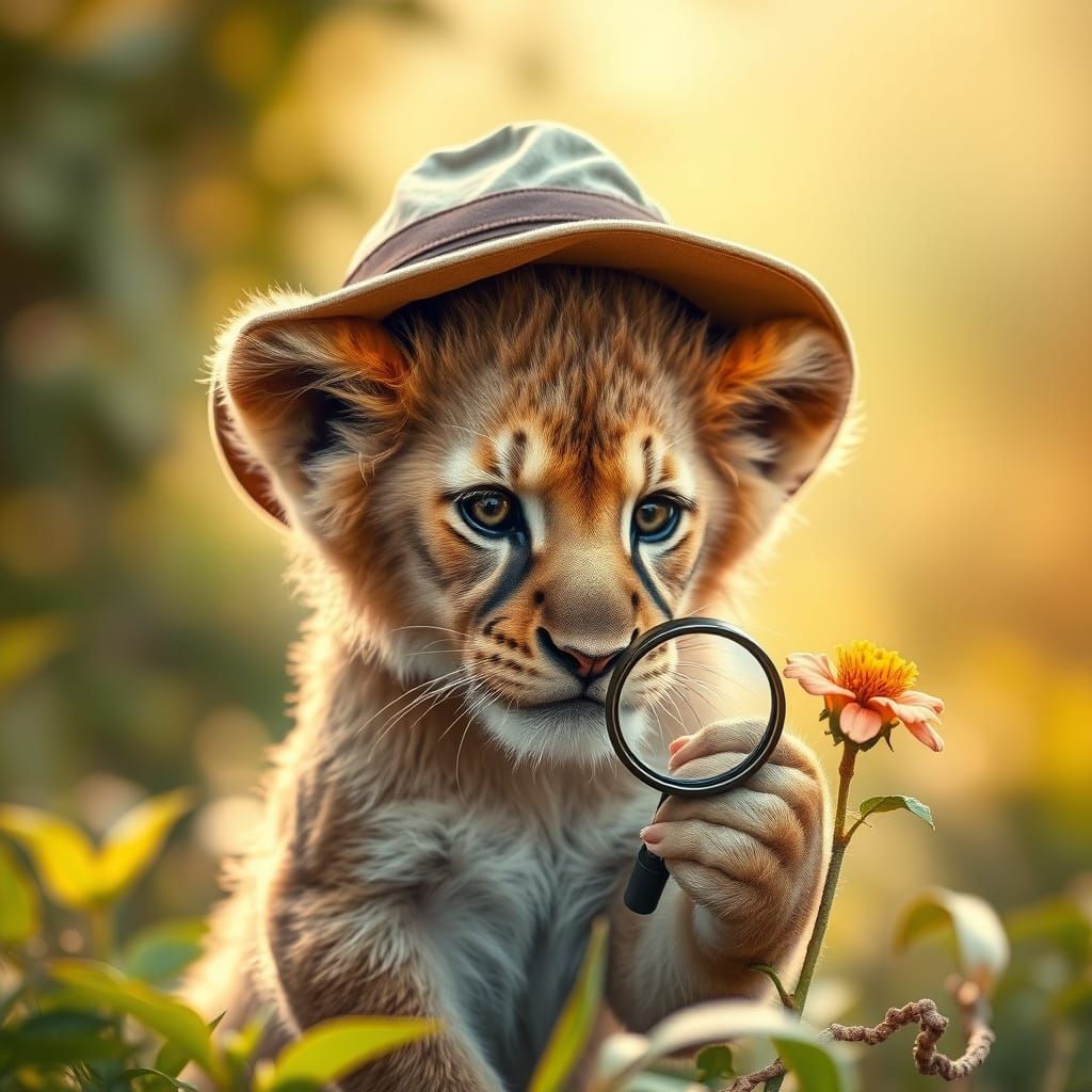 Lion Cub Explorer in Jungle Clearing