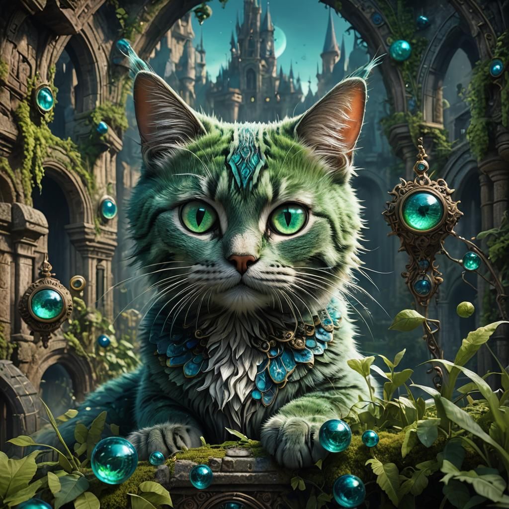 Cat with Heterochromia in Detailed Matte Painting