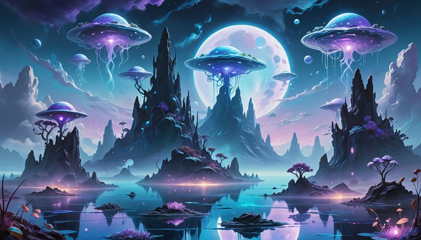 Ethereal Alien Landscape with Bioluminescent Flora
