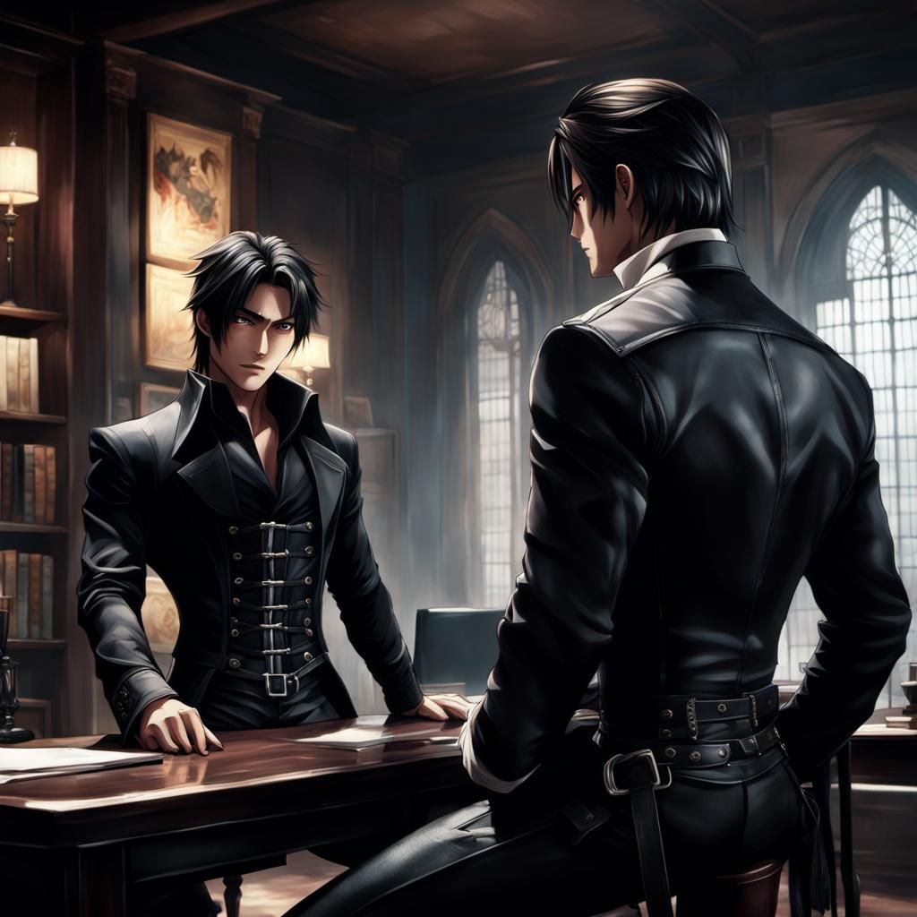 Intense Anime Assassin Confrontation in Dramatic Lighting