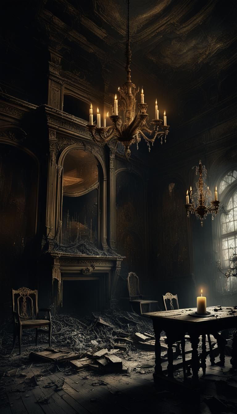 Eerie Ghost in Decaying Gothic Revival Room