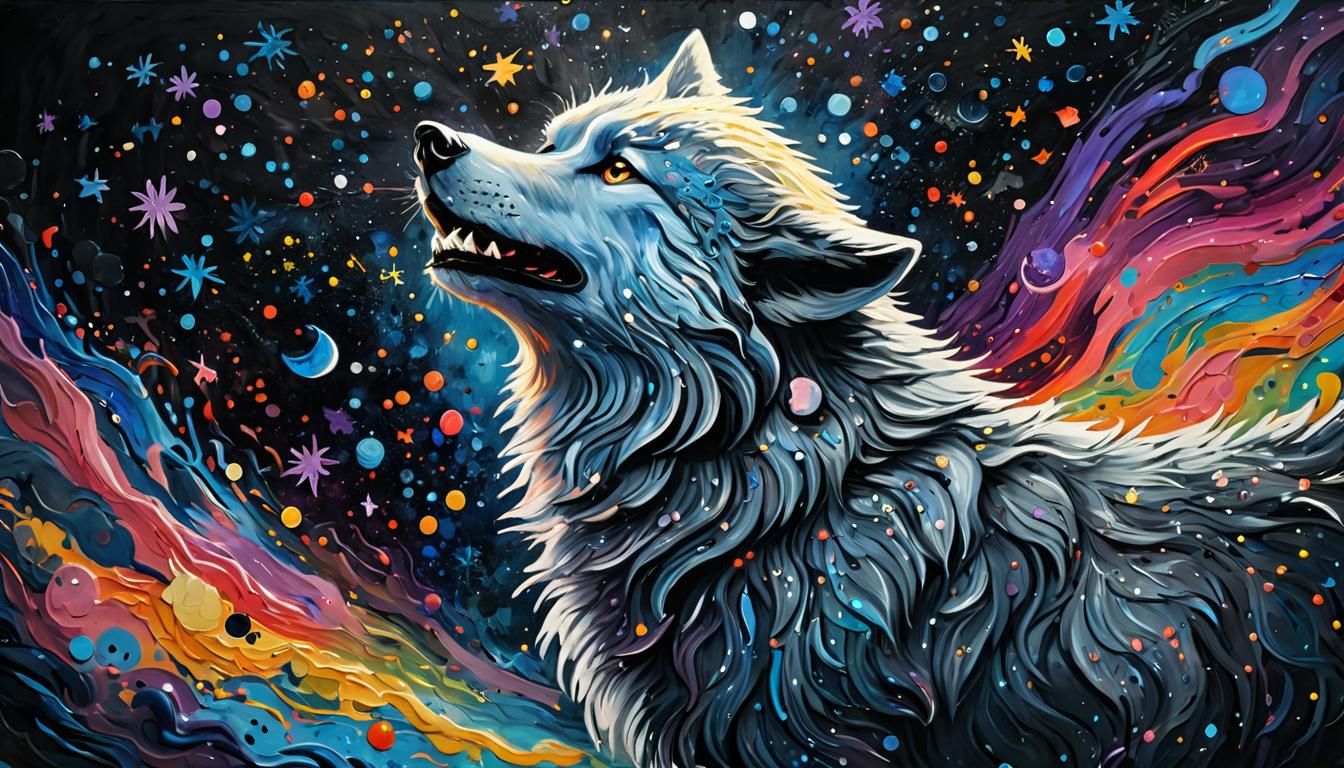 Werewolves Howling at Moon in Impressionistic Style