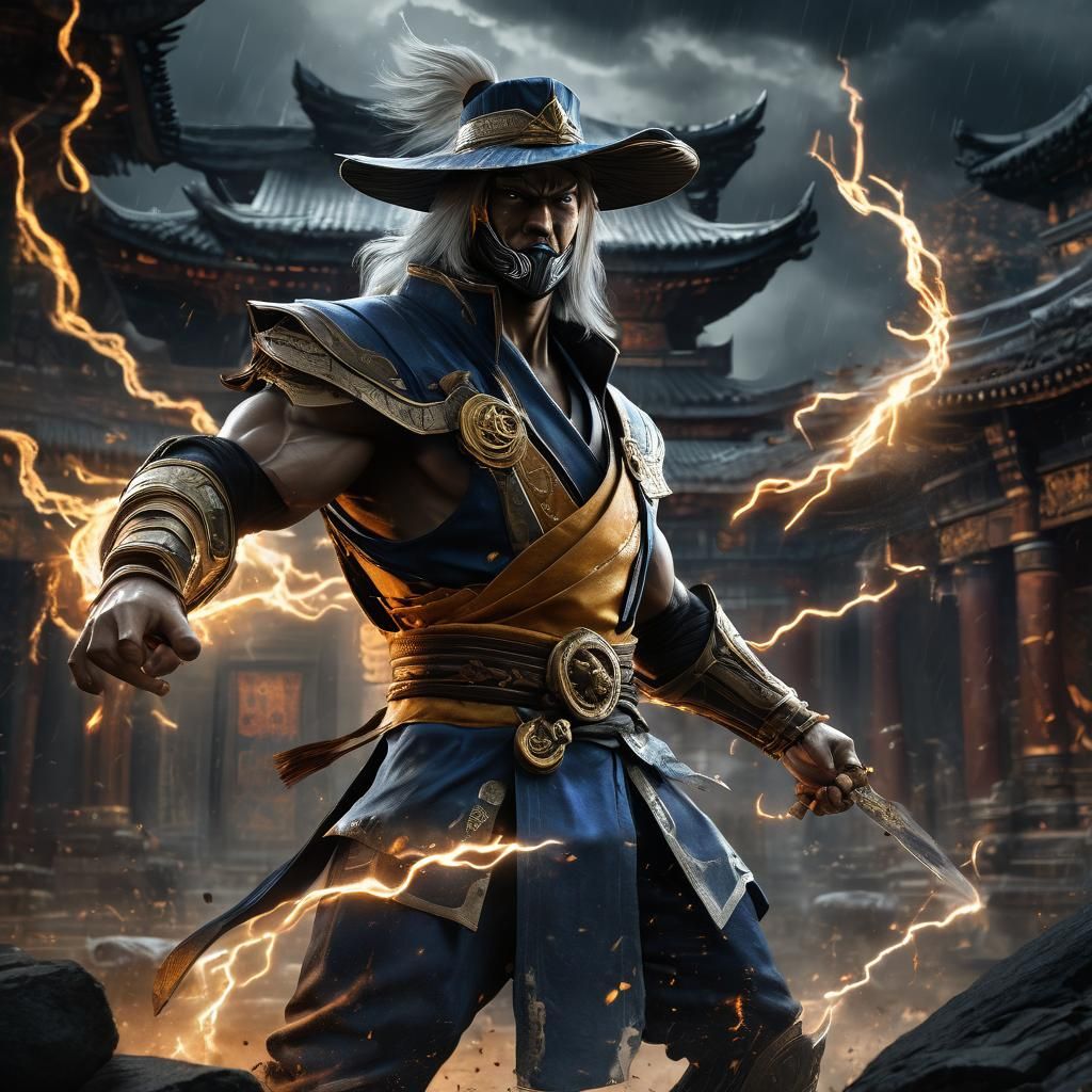 Raiden's Fury: Dark Fantasy Battle in Ancient Temple
