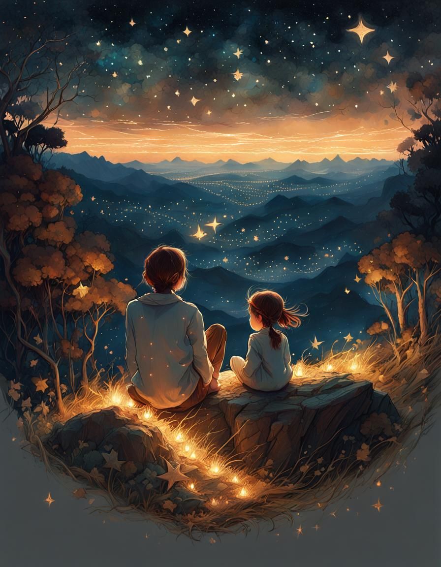Girl Gazing at Stars: Digital Concept Art