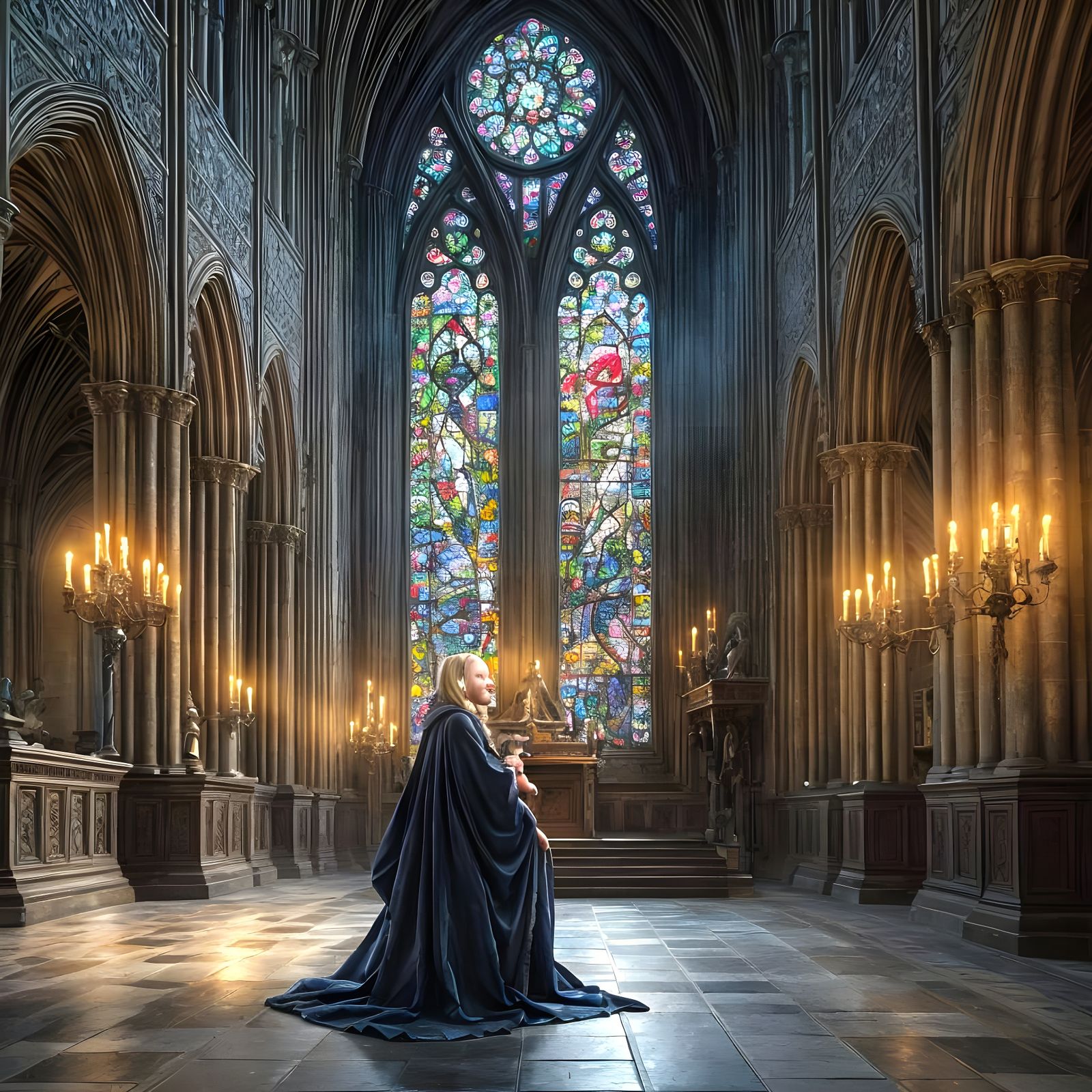 Gothic Angel in Dürer-Inspired Moonlit Cathedral