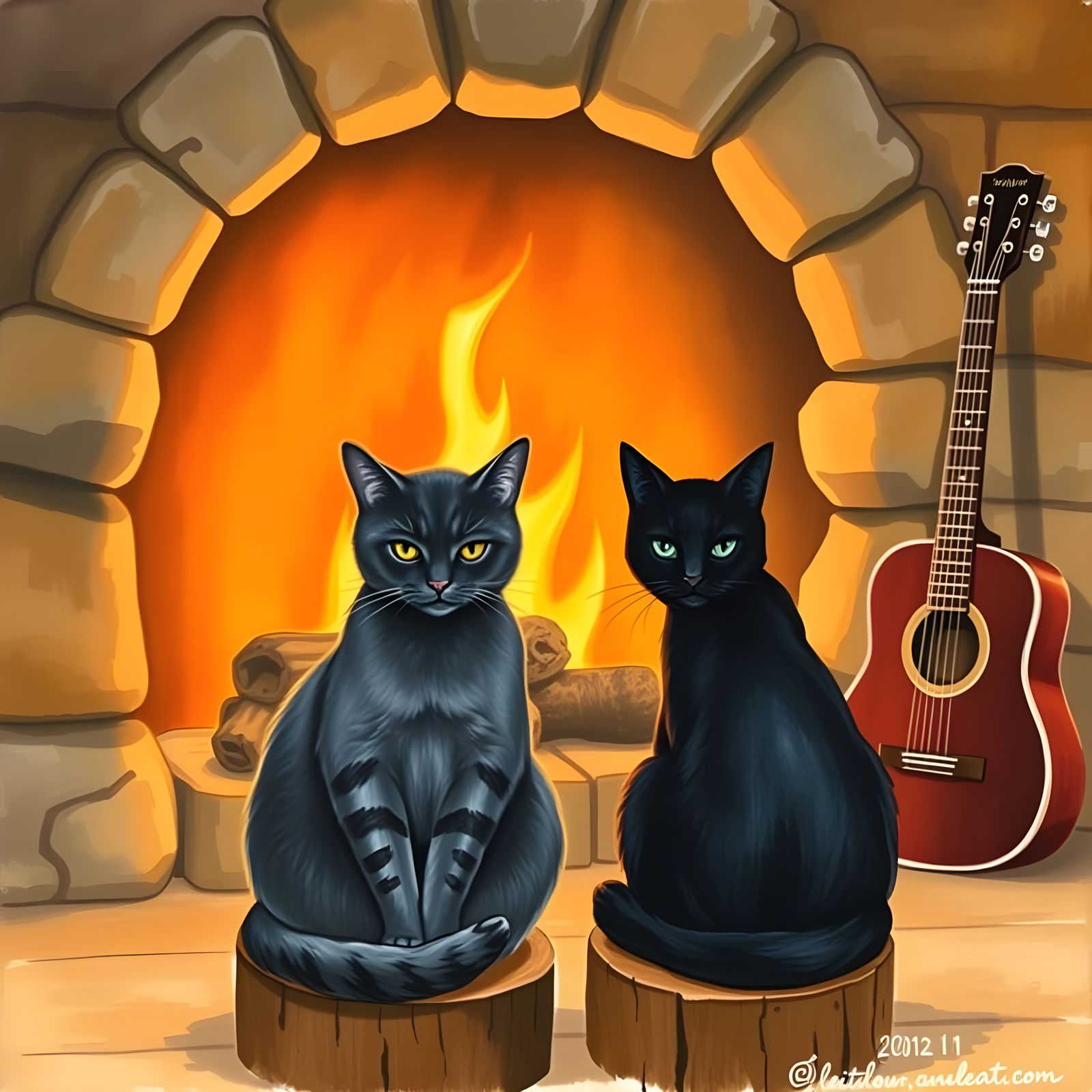 Two Cats in Peaceful Cabin Scene