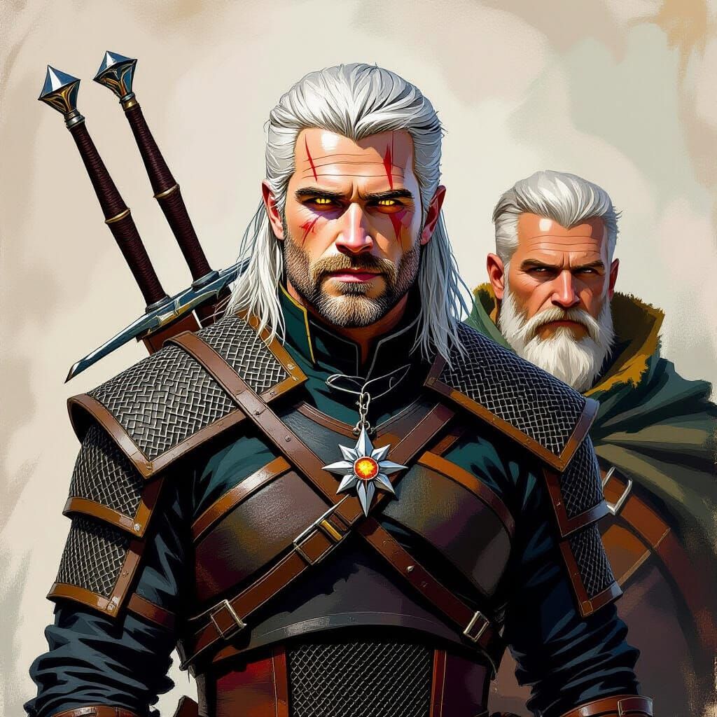 Geralt and Vesemir in Dark Fantasy Style