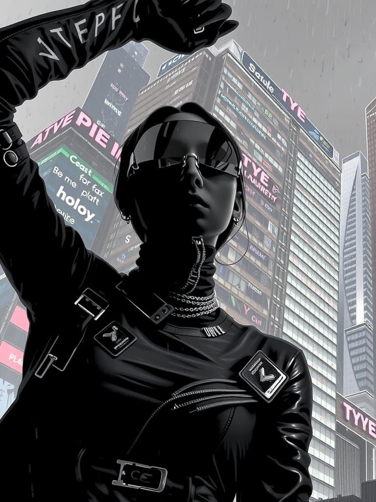 Cyberpunk Sci-Fi Protagonist in a Rainy City Night