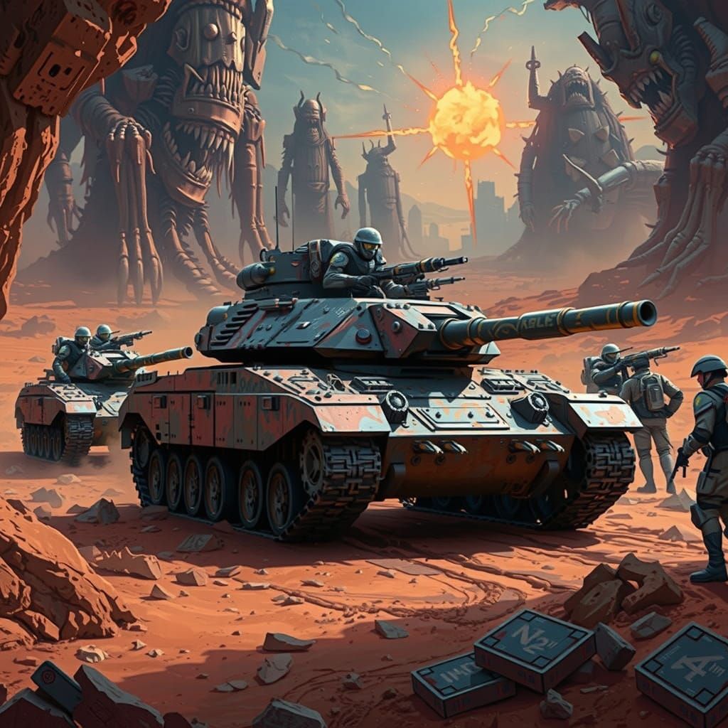 Cyberpunk Battle on a Crimson Alien Planet