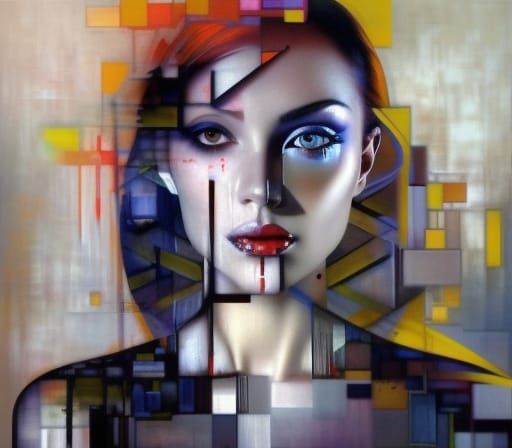 Surreal Solarpunk Beauty Portrait with Oil Palette Knife