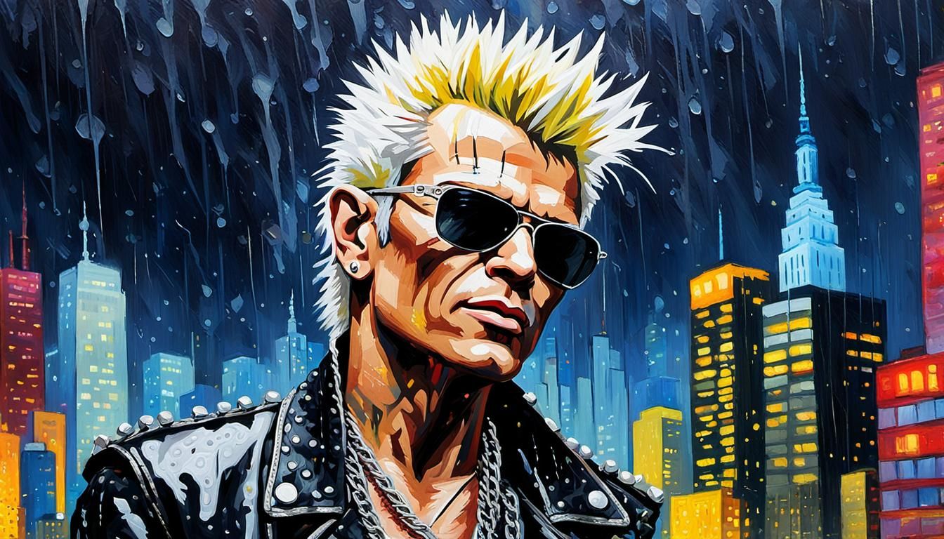 Billy Idol in Rain, Pop Art Watercolor Portrait