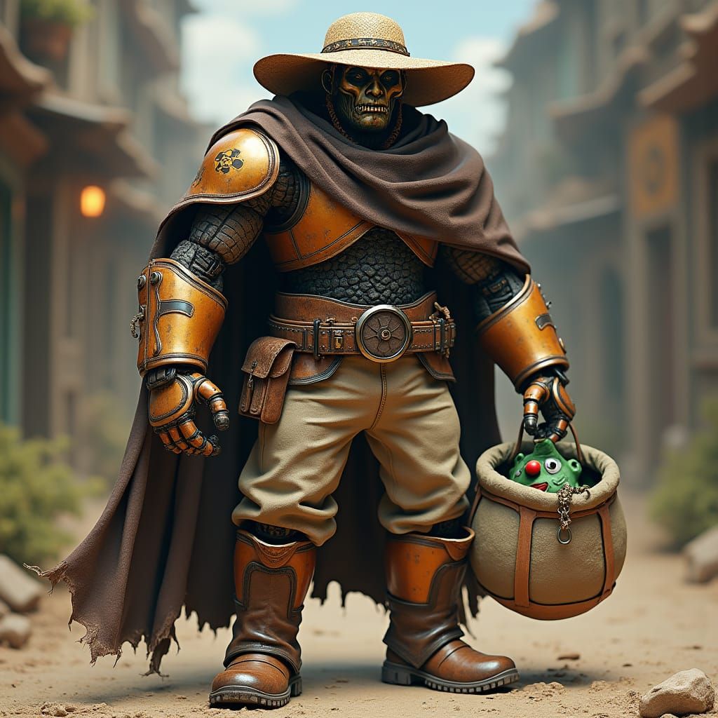 Warforged Robot with Green Clown in Fantasy Adventure