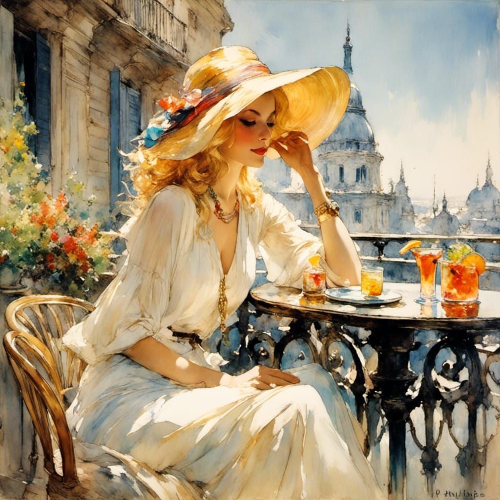 Impressionistic Woman with Rainbow Hair in Paris