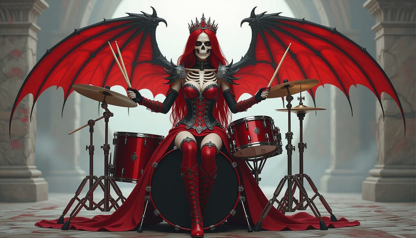 Skeletal Faerie Queen Drums in Steampunk Style