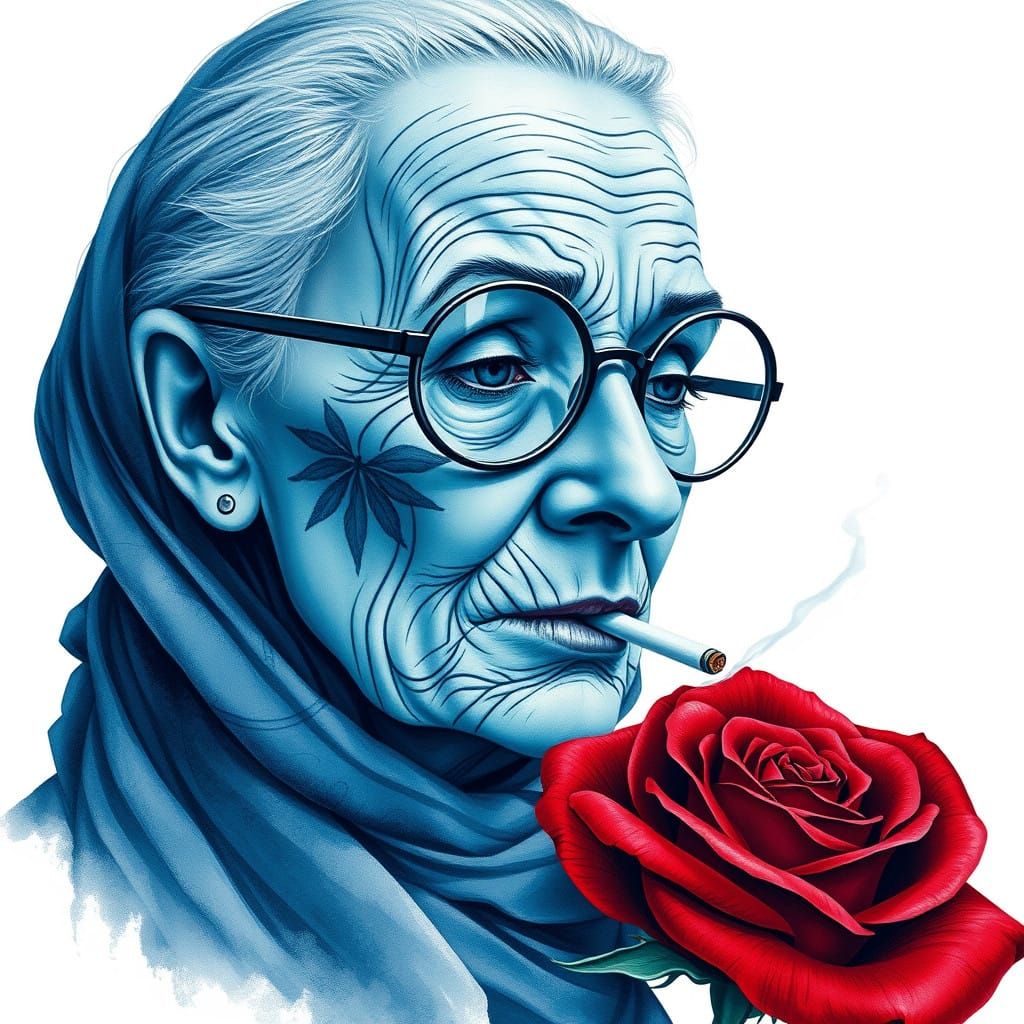 Ethereal Tattooed Elder with Rose