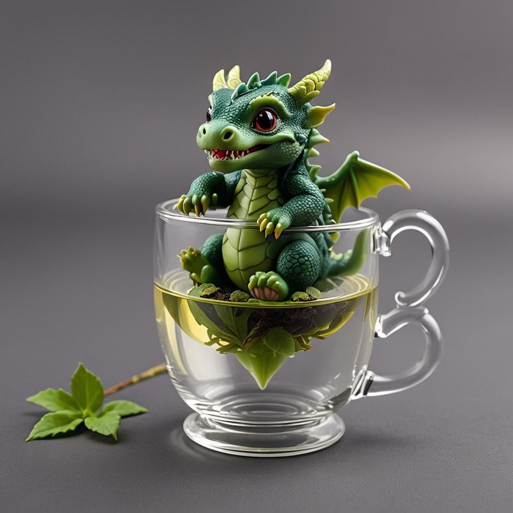 Miniature Dragon in Teacup: A Whimsical Scene