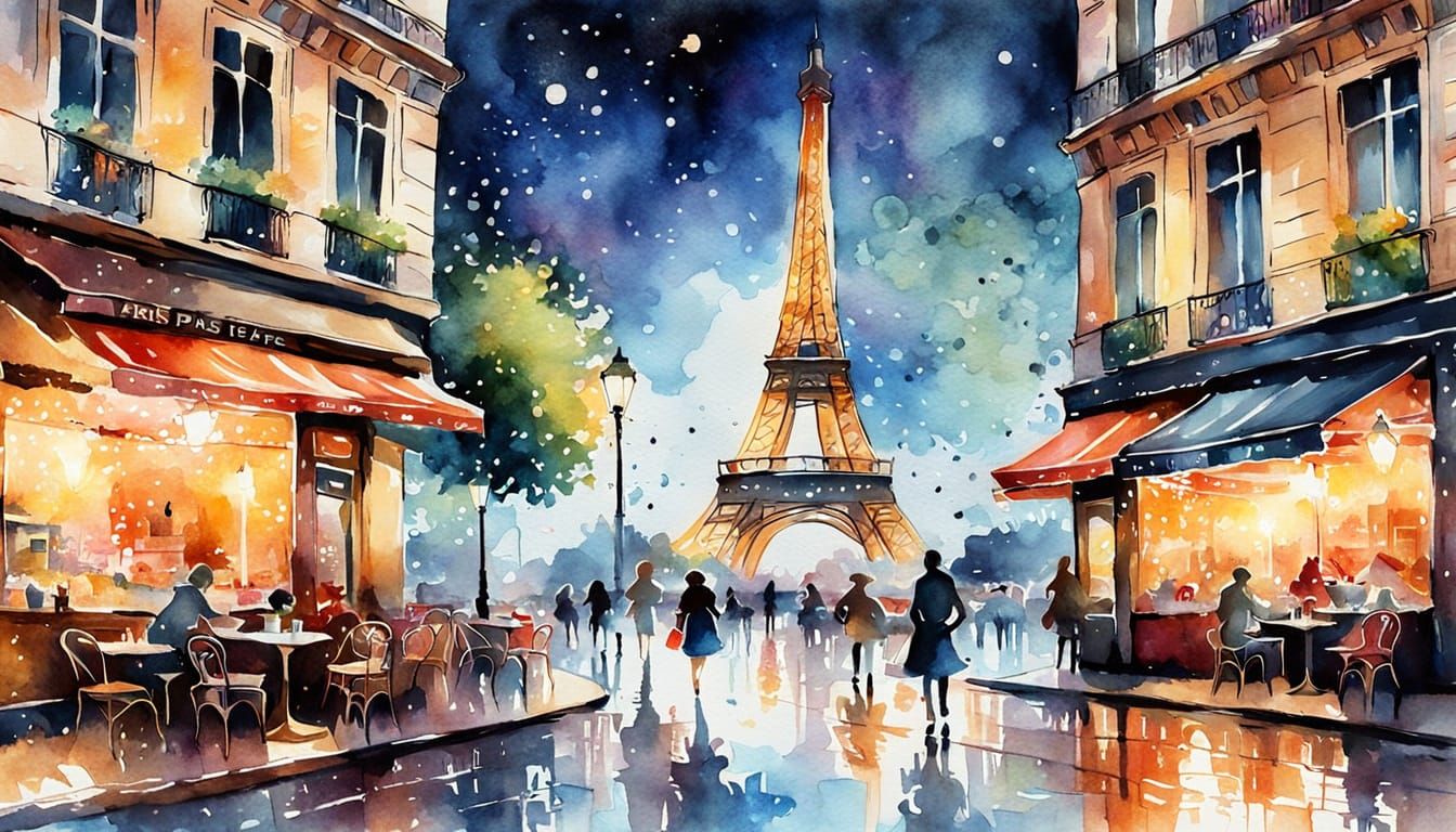 Paris Cafe Scene With Fairies and Eiffel Tower