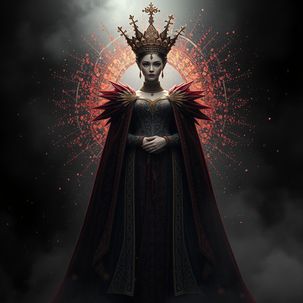 Regal Queen Surrounded by Glittering Particles