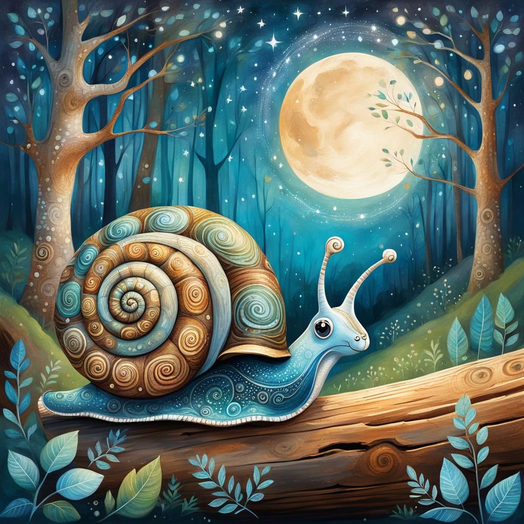 Cute Snail in the Moonlight