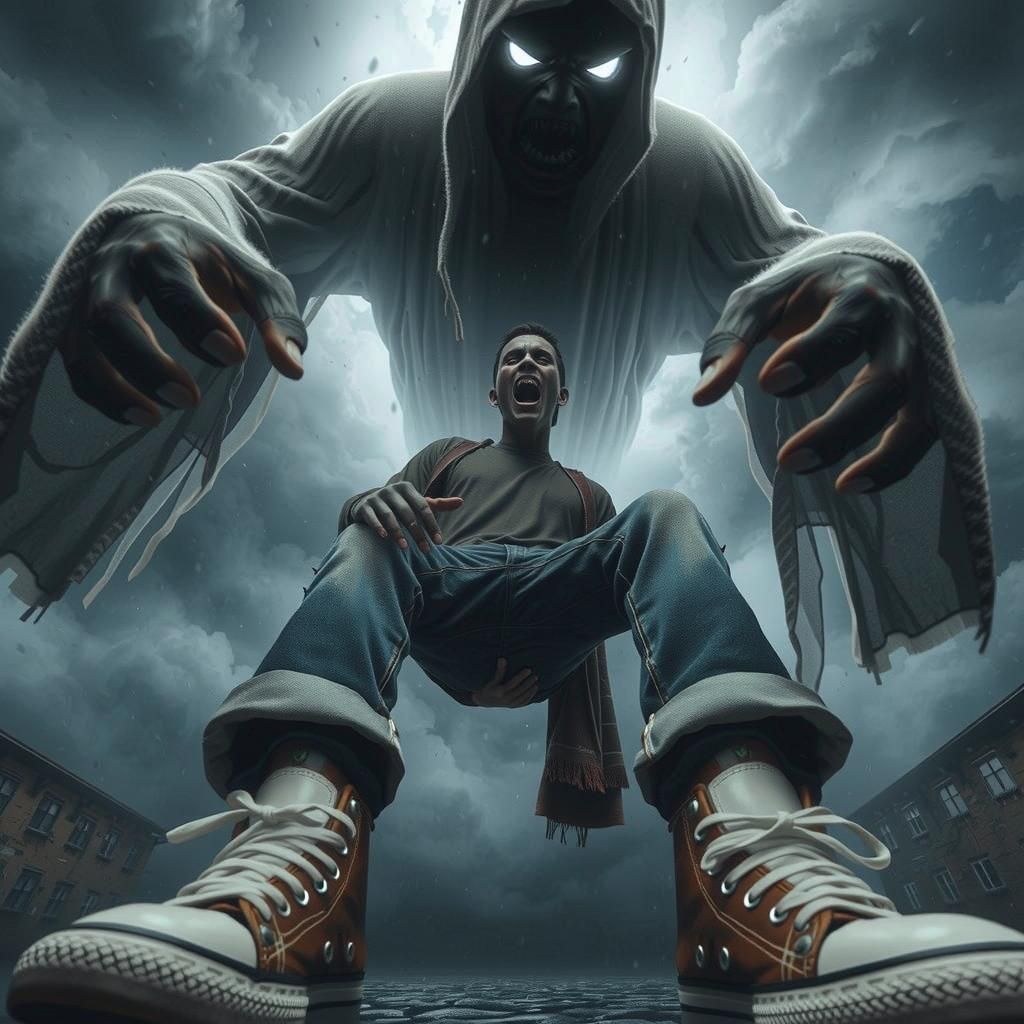 Aggressive Ghost: Photorealistic Cinematic Downside View