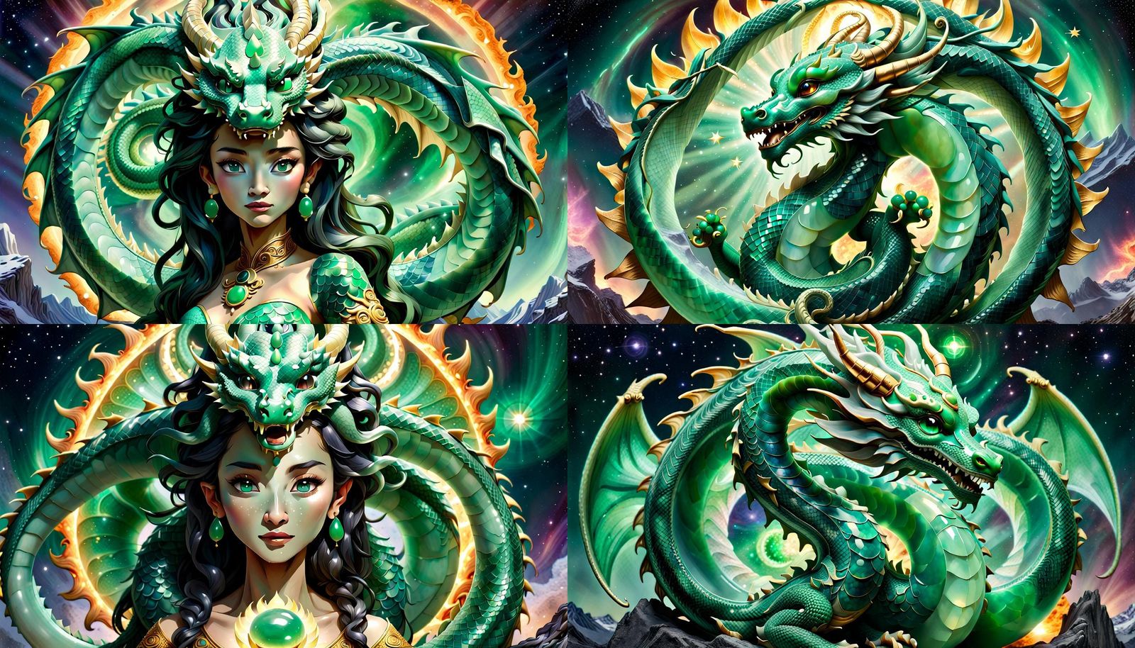 Jade Dragon Goddess NuWa in Center of Cosmos