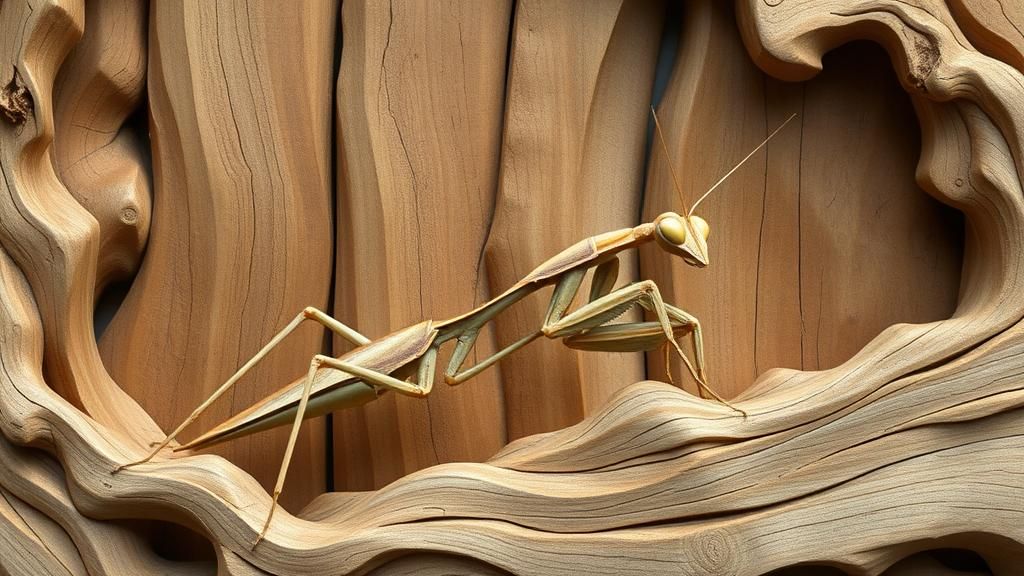 A Simple Wood Carved Praying Mantis
