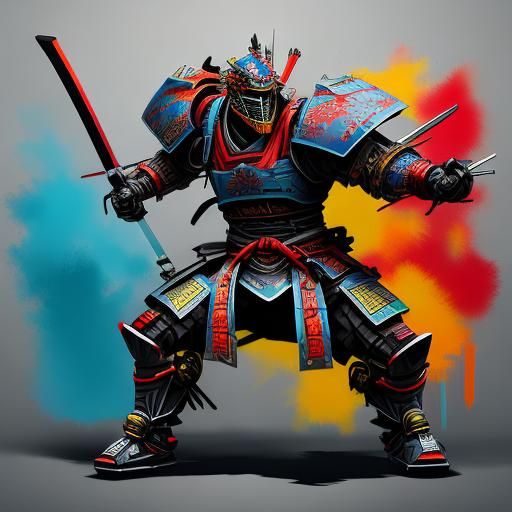 Samurai Cowboy Ninja Robot in Graffiti Art Style