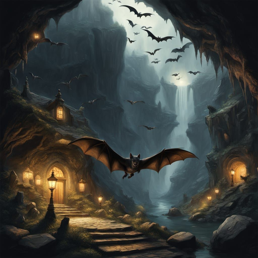 Monster in Bat Cave: Charcoal Drawing in Ethereal Style