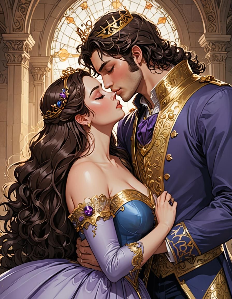Anime Illustration: Prince and Princess Kissing