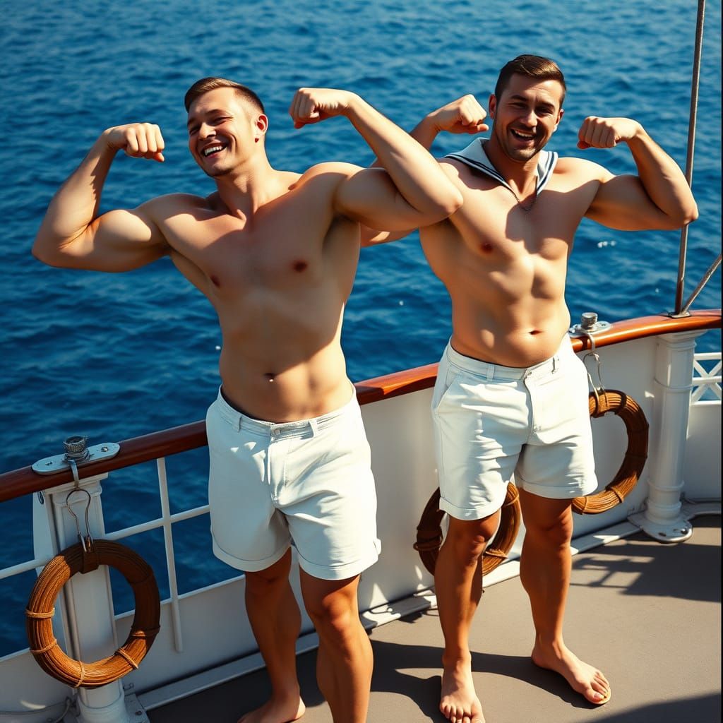 Muscular Russian Sailors Flexing in Vintage Photograph