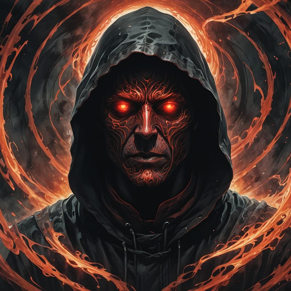 Ominous Hooded Figure in Dark Fantasy Illustration