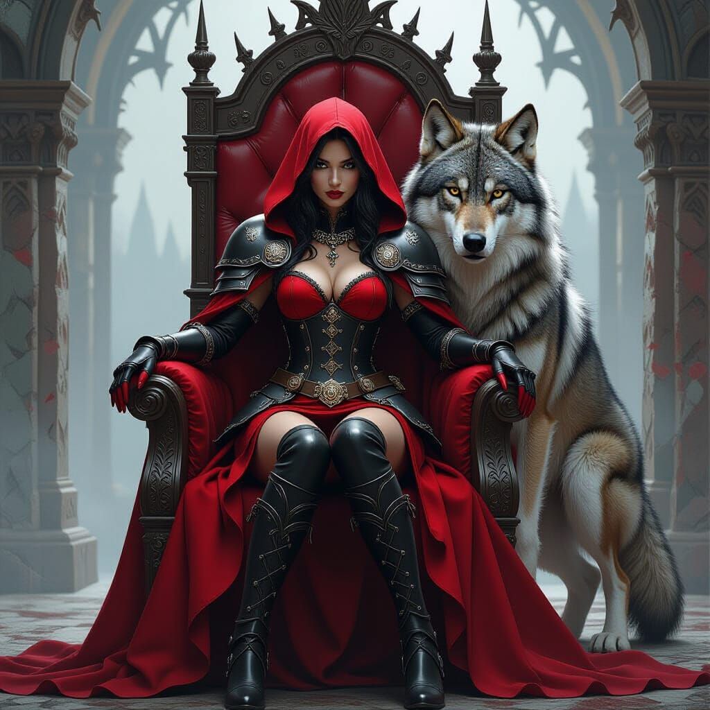 Warrior Queen Red Riding Hood with Wolf Companion