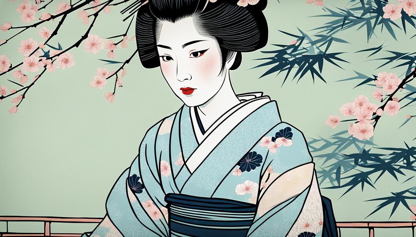 Ukiyo-e Portrait of a Geisha in Serene Garden