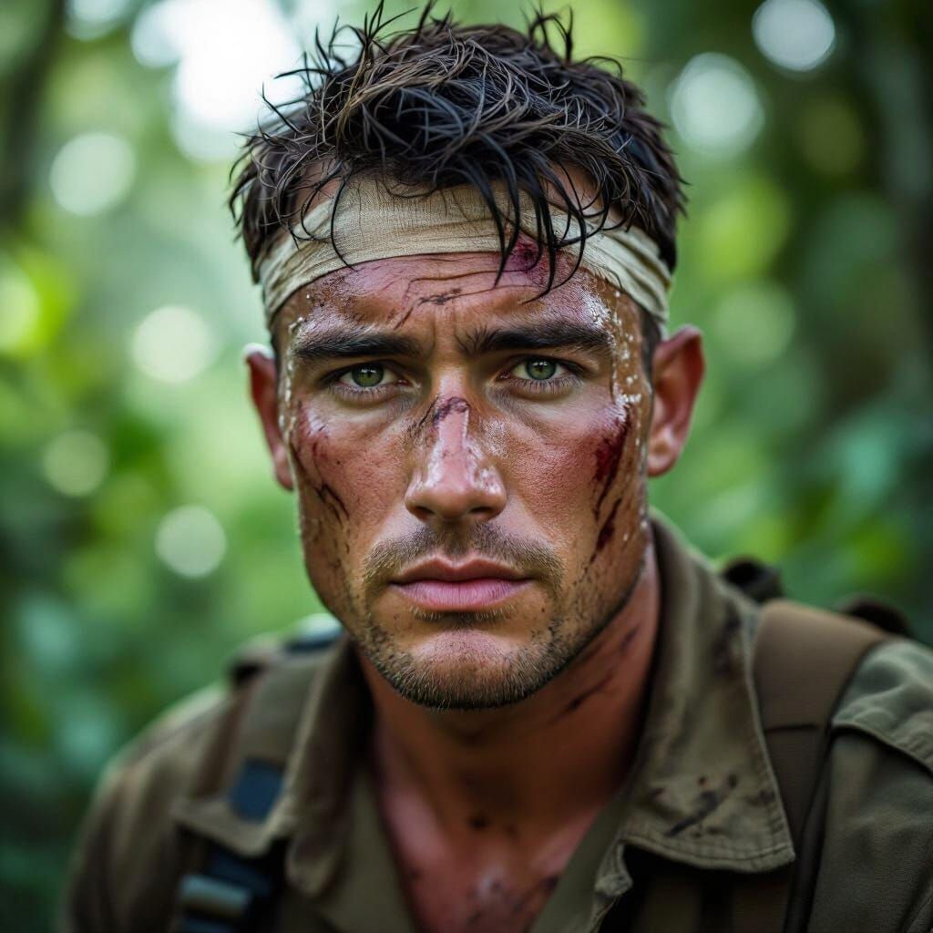 Brave Vietnam Soldier Portrait in Lush Jungle