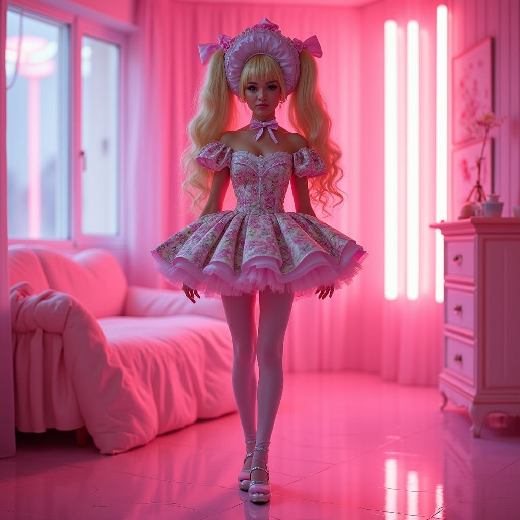 Neon Princess in Retro Futuristic Ballerina Dress