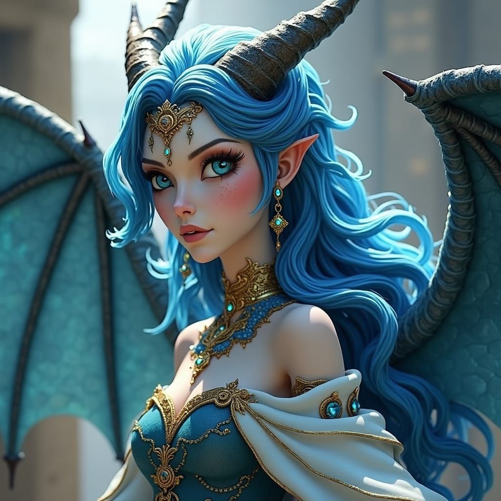 Dragon Queen with Sapphire Eyes, Digital Matte Painting