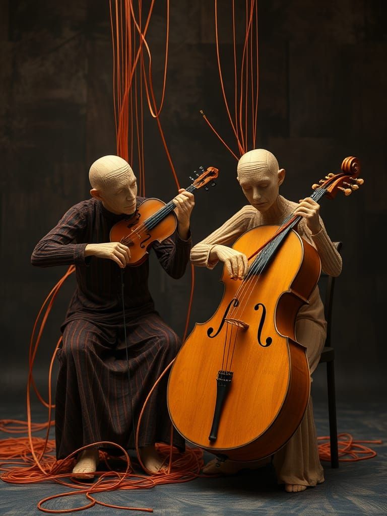 Surreal String Figures Play Theoretical Instruments